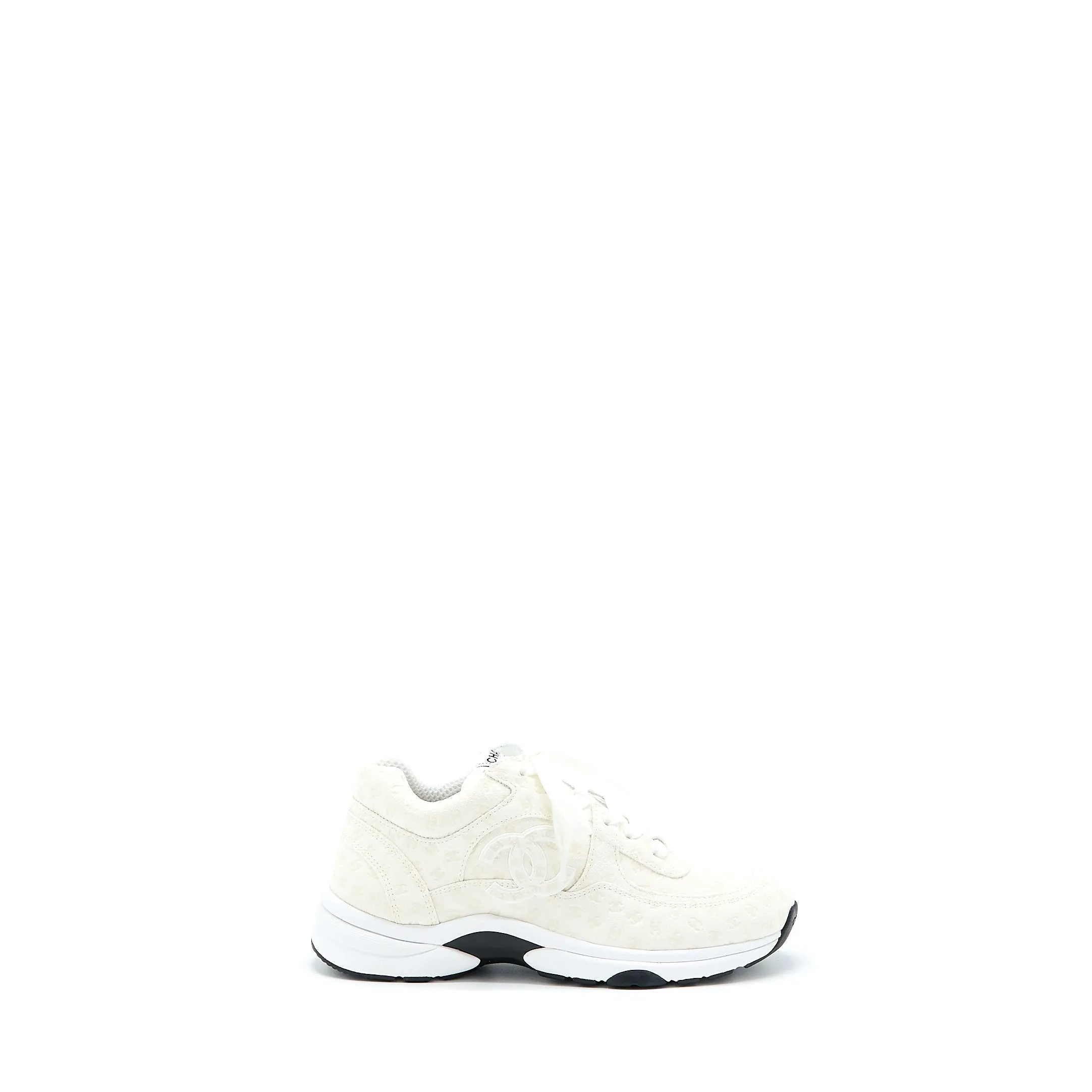Chanel Size 37.5 22A Trainers Printed Suede Calfskin White