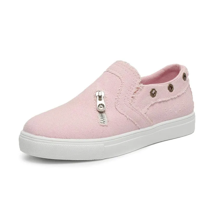 Chicvane Zipper Decoration Jean Fabric Slip-On Round Toe Platform Loafers