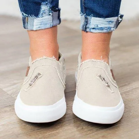 Chicvane Zipper Decoration Jean Fabric Slip-On Round Toe Platform Loafers