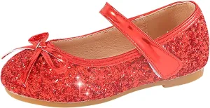 Children's Girls Wedding Shoes Flower Child Sequins Fine Glitter Bow Girl Princess Shoes Rhinestone Party Birthday Prom Flat