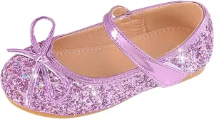 Children's Girls Wedding Shoes Flower Child Sequins Fine Glitter Bow Girl Princess Shoes Rhinestone Party Birthday Prom Flat