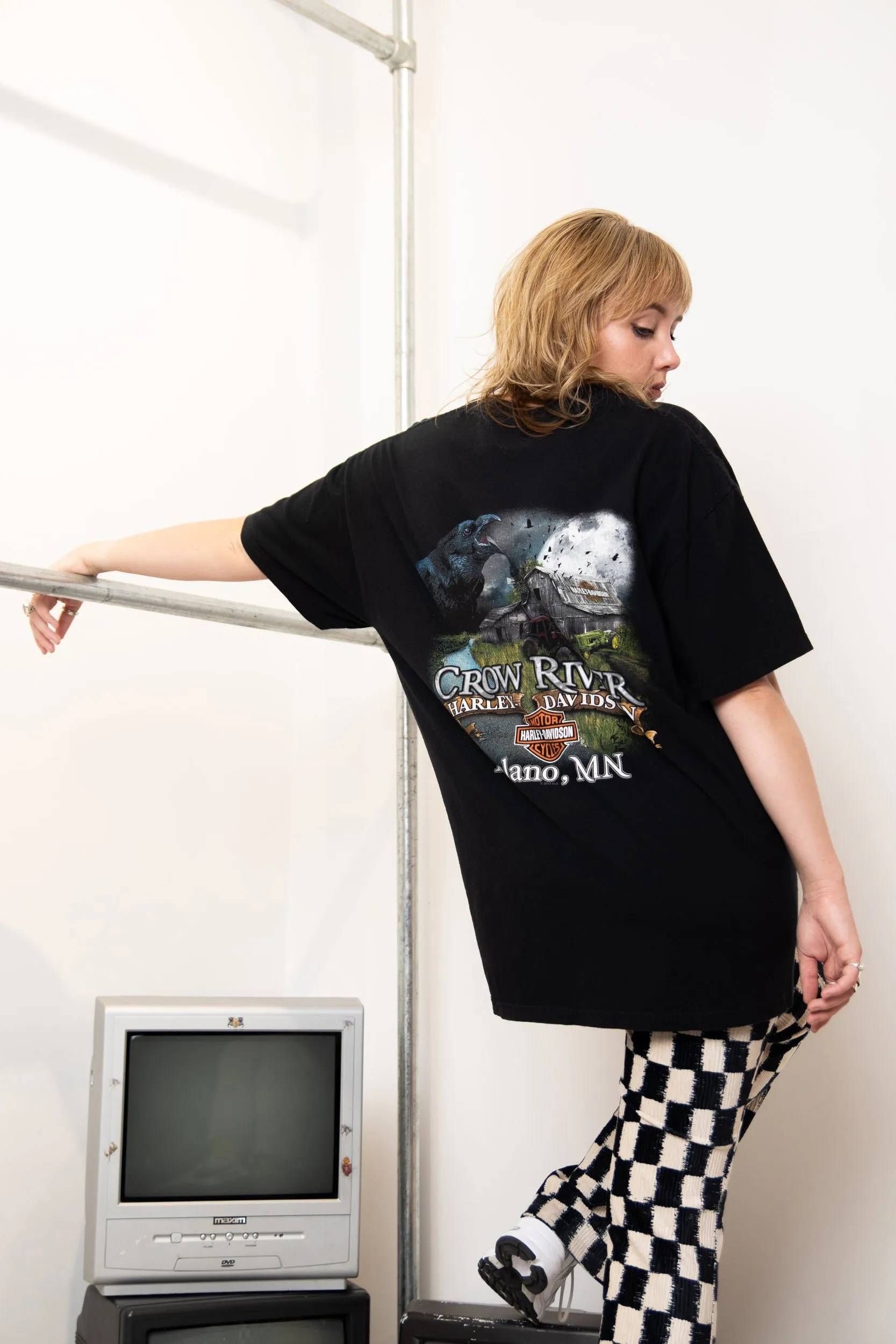 Daisy Street Regen Harley Davidson T-Shirt with Crow River Print