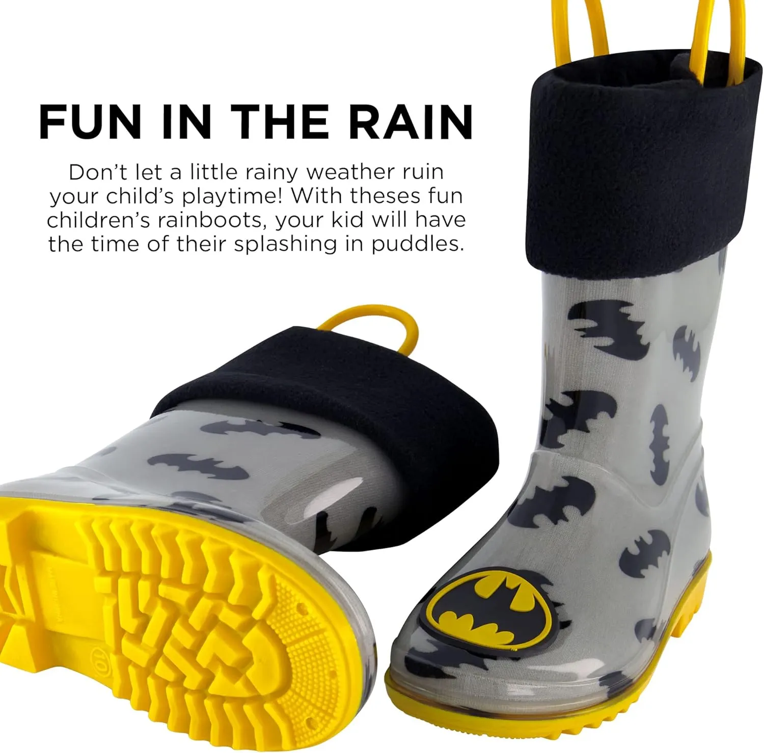 DC Comics Boy's Batman Kids Rain Boots with Soft Removable Liner Snow