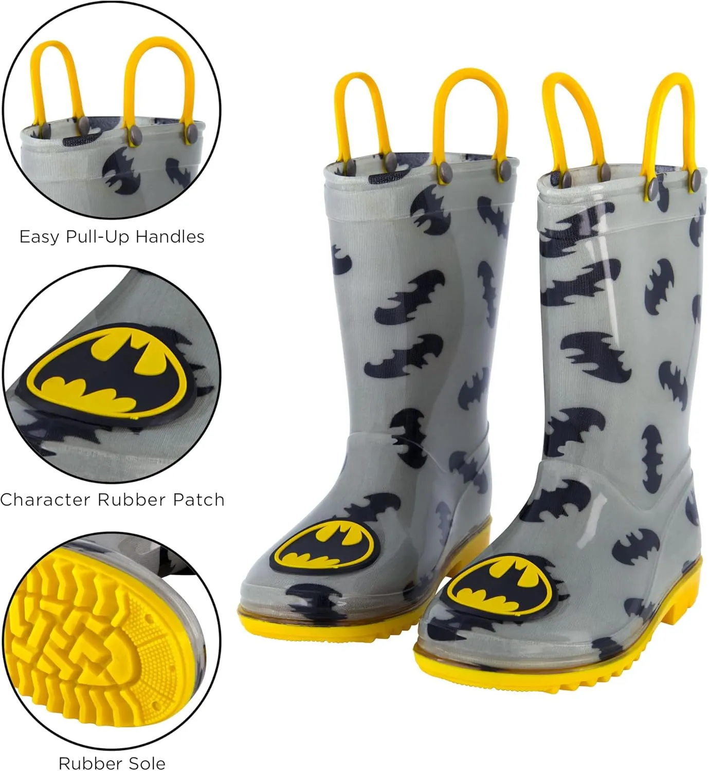 DC Comics Boy's Batman Kids Rain Boots with Soft Removable Liner Snow