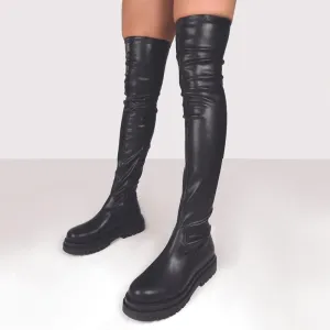 DEANWANGKT Platform Chunky Heel Zipper Ladies Thigh High Boots Fashion Comfy Black Design Casual Over The Knee Boots For Women