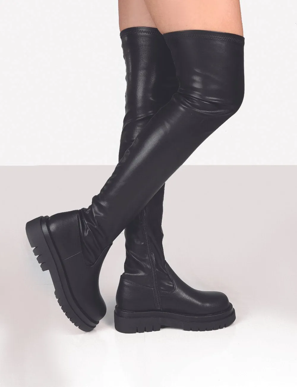 DEANWANGKT Platform Chunky Heel Zipper Ladies Thigh High Boots Fashion Comfy Black Design Casual Over The Knee Boots For Women