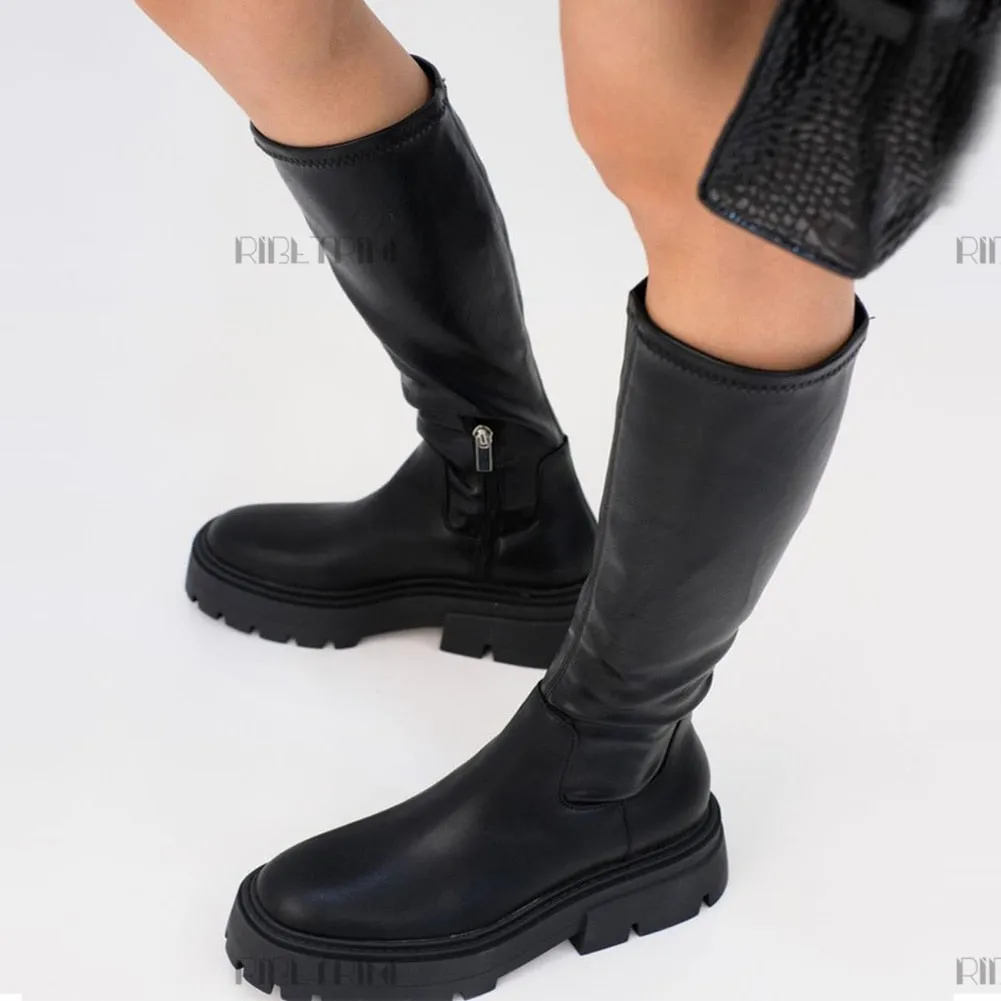 DEANWANGKT Platform Chunky Heel Zipper Ladies Thigh High Boots Fashion Comfy Black Design Casual Over The Knee Boots For Women