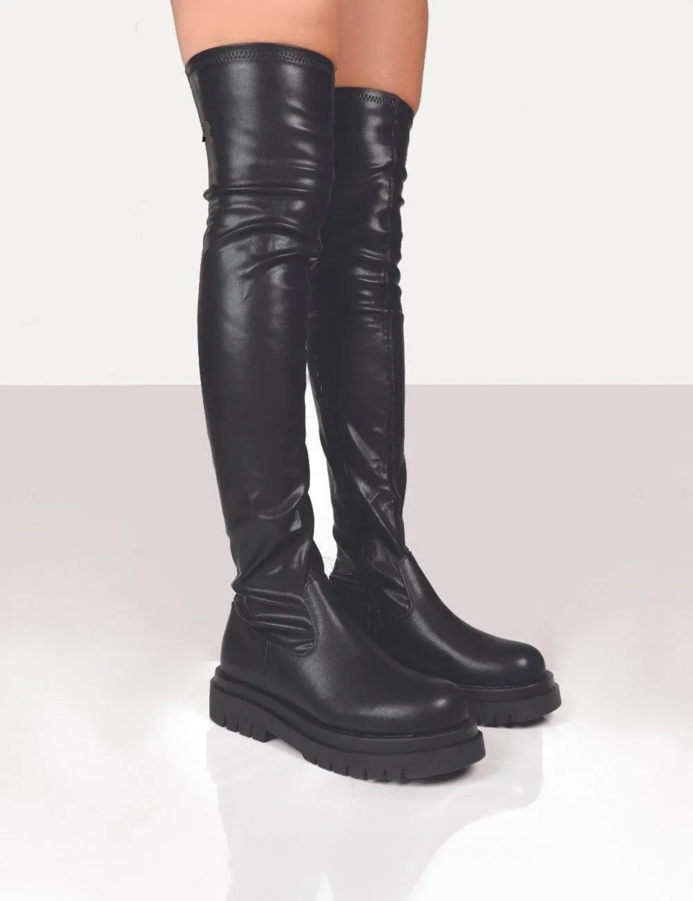 DEANWANGKT Platform Chunky Heel Zipper Ladies Thigh High Boots Fashion Comfy Black Design Casual Over The Knee Boots For Women