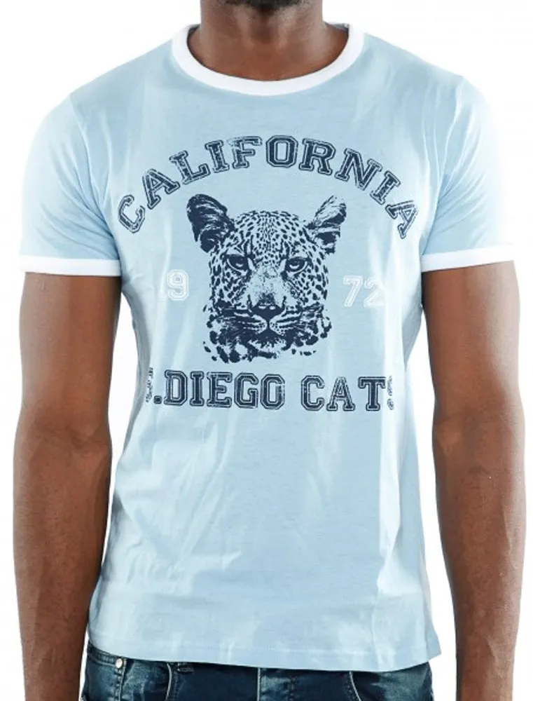 Diego Motif Crew Neck Ringer T-Shirt in Sky Blue
