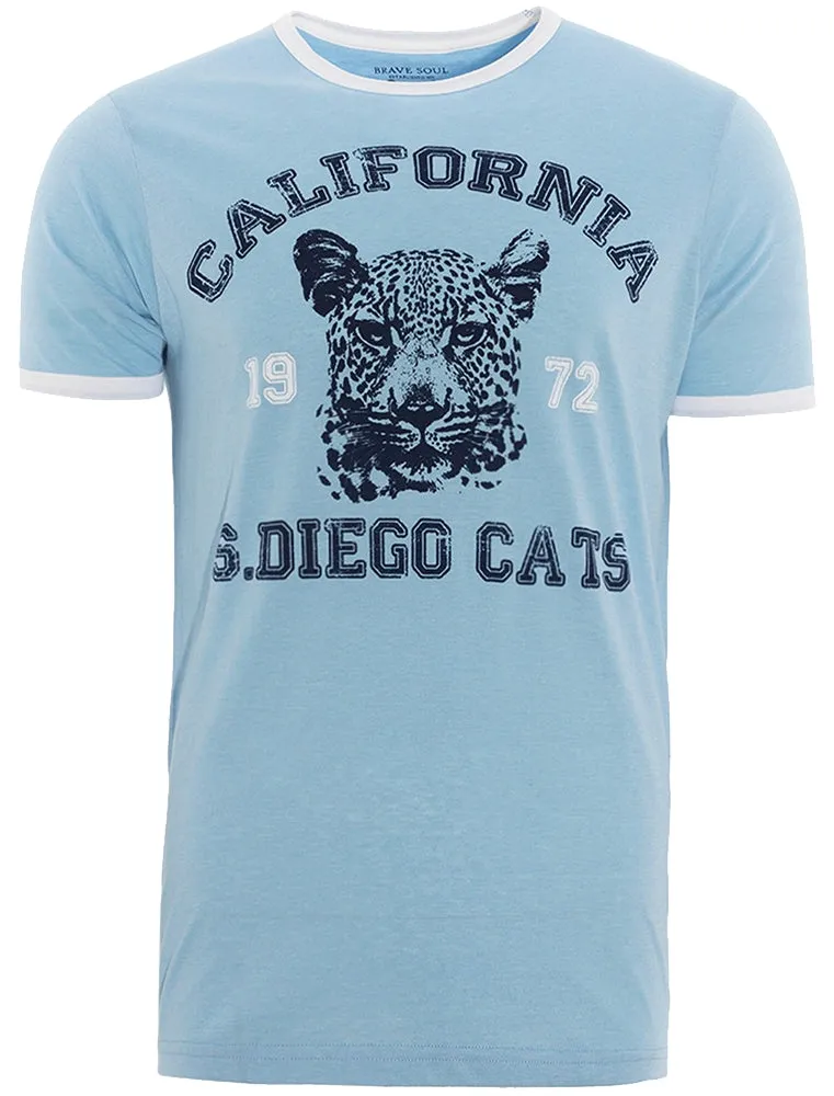 Diego Motif Crew Neck Ringer T-Shirt in Sky Blue