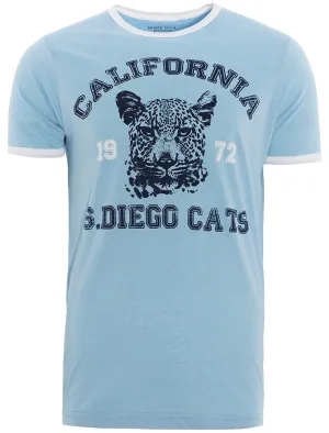 Diego Motif Crew Neck Ringer T-Shirt in Sky Blue