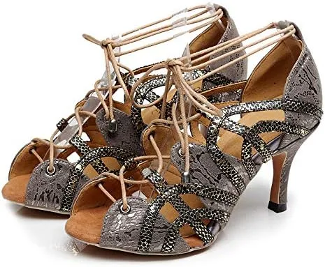 DKZSYIM Women's Latin Dance shoes Comfortable Salsa Performance practise Wedding Dance Sandals,Model QJW5017