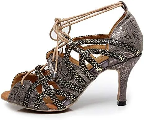 DKZSYIM Women's Latin Dance shoes Comfortable Salsa Performance practise Wedding Dance Sandals,Model QJW5017