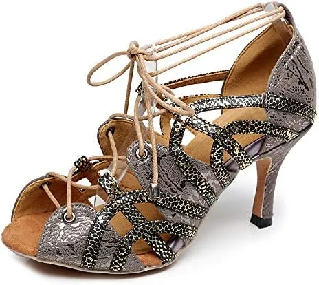 DKZSYIM Women's Latin Dance shoes Comfortable Salsa Performance practise Wedding Dance Sandals,Model QJW5017