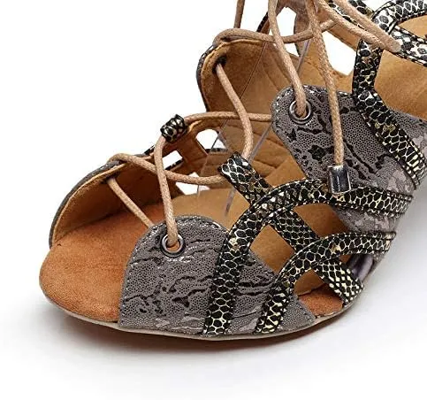 DKZSYIM Women's Latin Dance shoes Comfortable Salsa Performance practise Wedding Dance Sandals,Model QJW5017