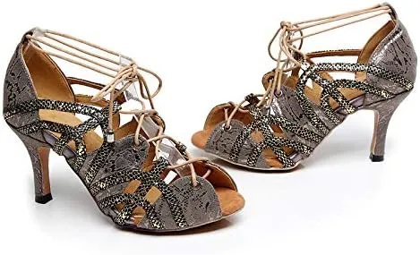 DKZSYIM Women's Latin Dance shoes Comfortable Salsa Performance practise Wedding Dance Sandals,Model QJW5017