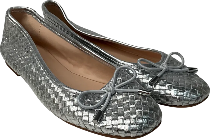 Dune Metallic Woven Leather Bow Detail Ballet Pumps UK 5 EU 38 