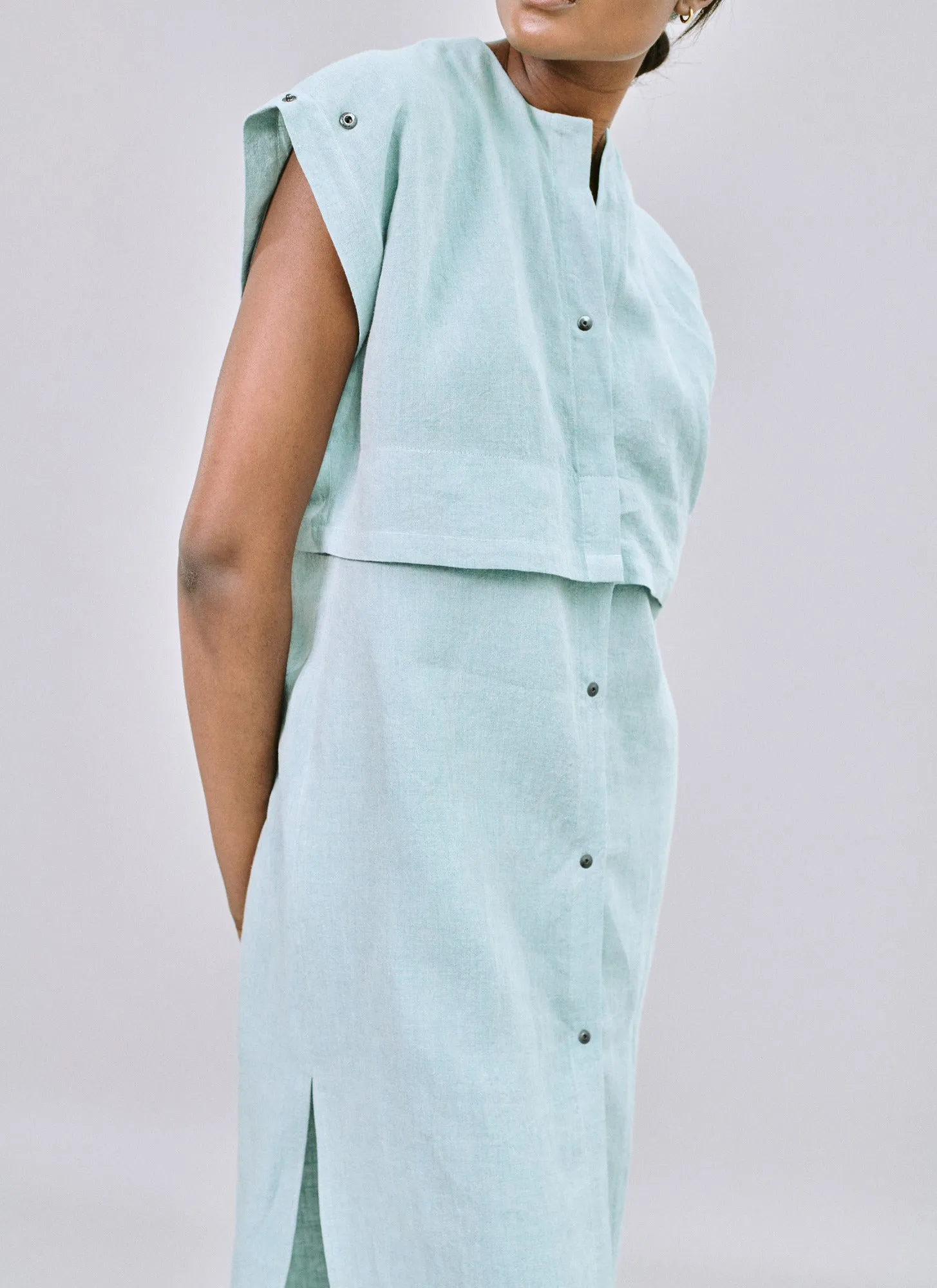 East meets West dress in vintage green Irish linen