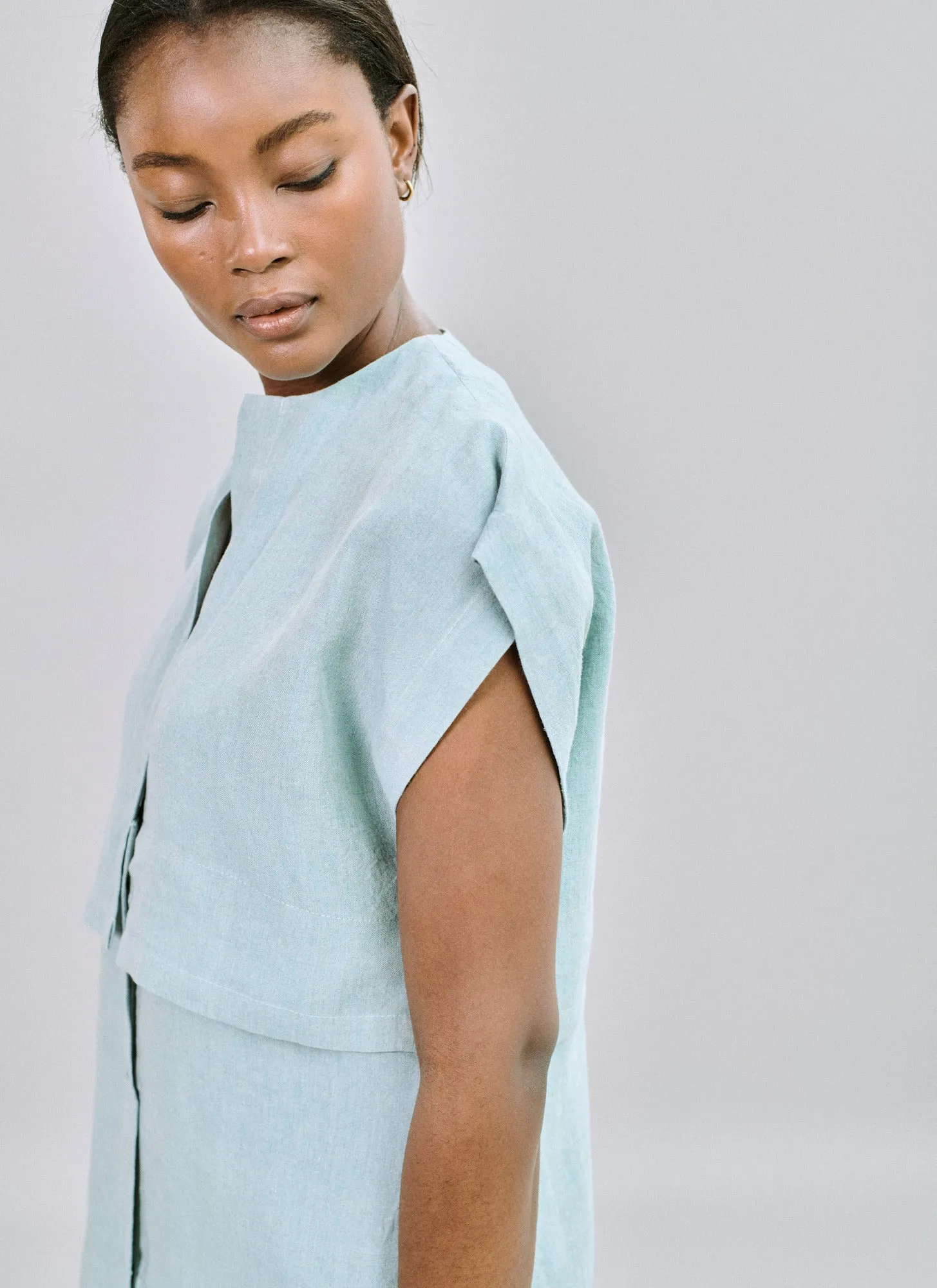 East meets West dress in vintage green Irish linen
