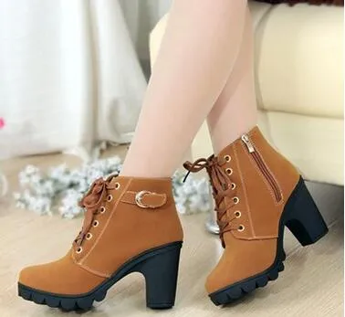 EFFGT 2017 New Autumn Winter Women Boots High Quality Solid Lace-up European Ladies shoes PU Leather Fashion Boots Free Shipping