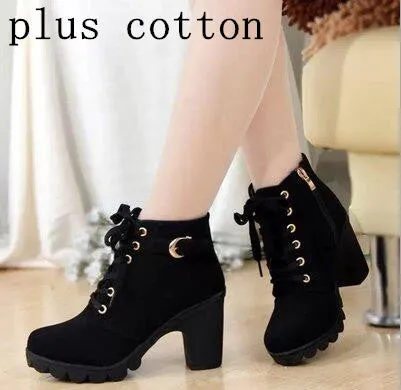 EFFGT 2017 New Autumn Winter Women Boots High Quality Solid Lace-up European Ladies shoes PU Leather Fashion Boots Free Shipping