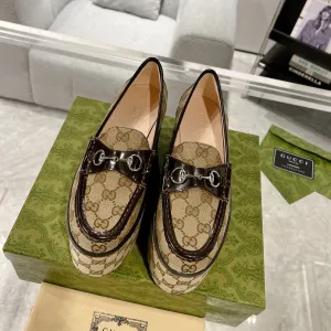 GG HORSEBIT PLATFORM LOAFER LIGHT BROWN CALFSKIN