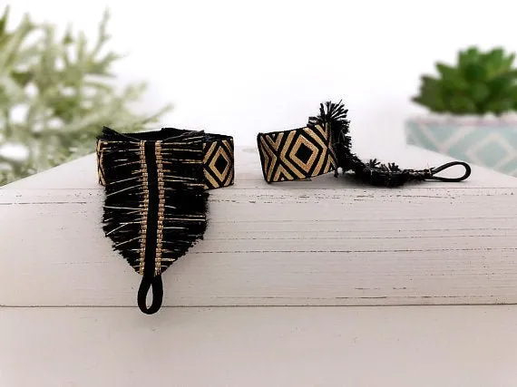 Girl's Black and Gold Boho Fringe Anklet Sandals