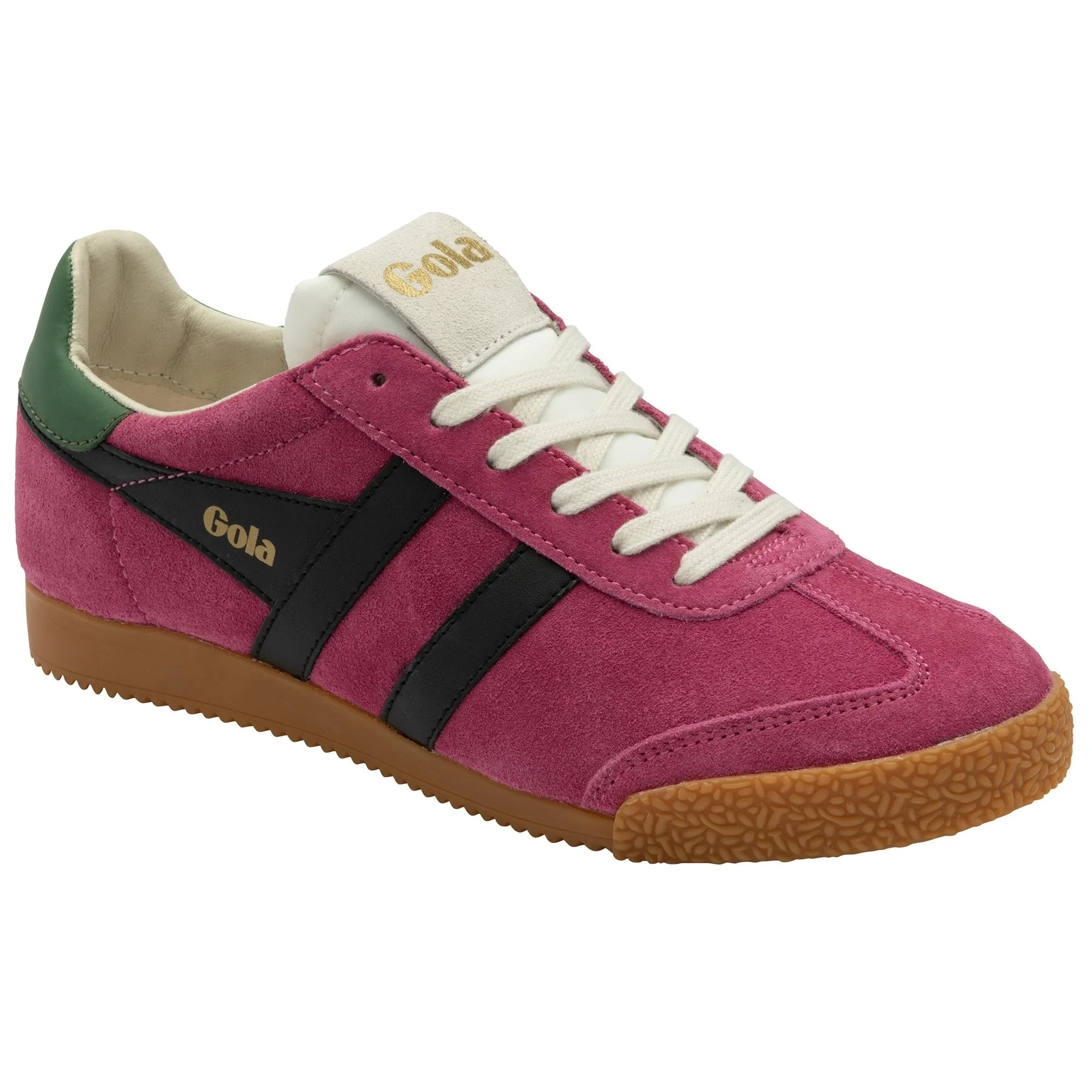 Gola Elan Ladies Fuchsia/Black/Evergreen Leather Lace Up Trainers