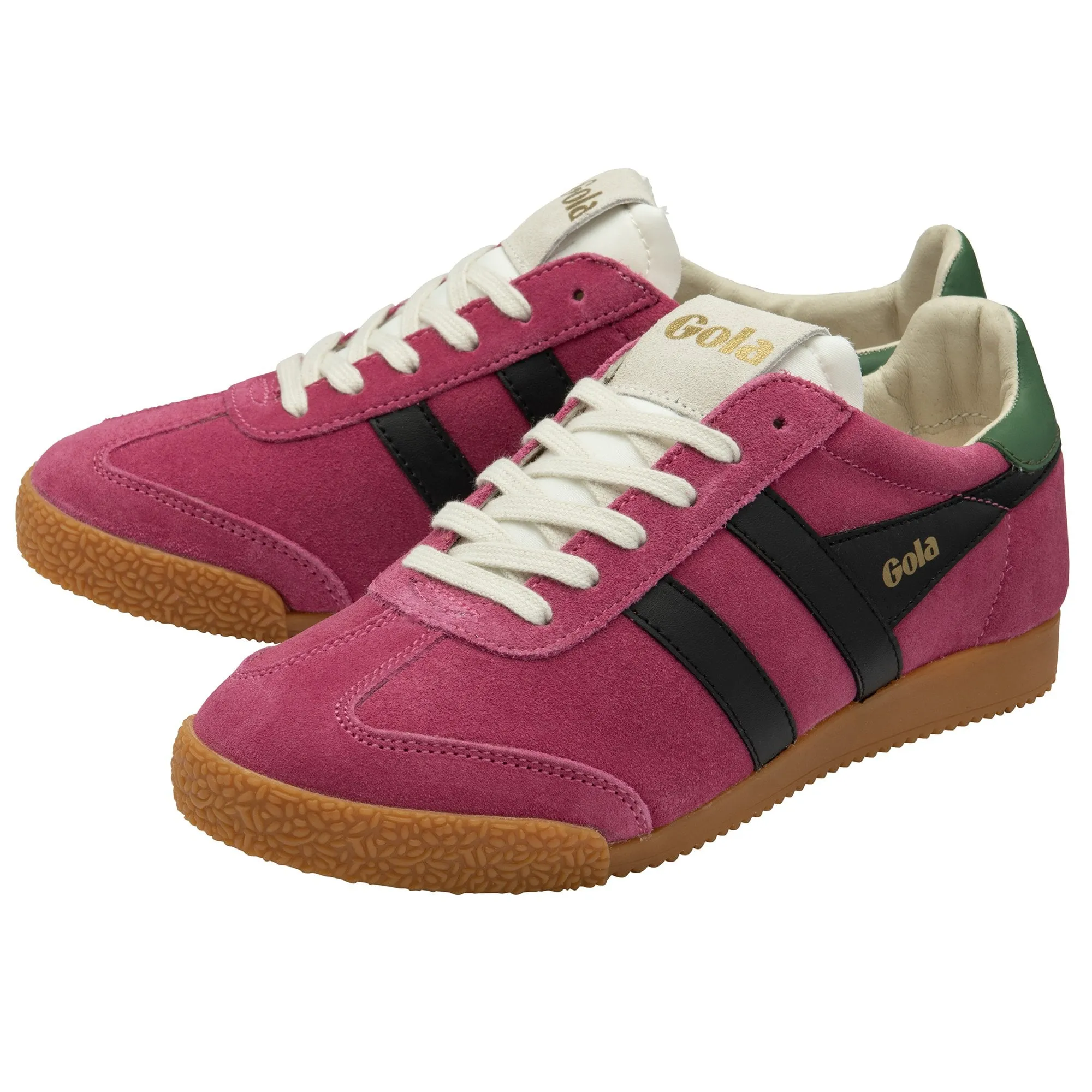 Gola Elan Ladies Fuchsia/Black/Evergreen Leather Lace Up Trainers