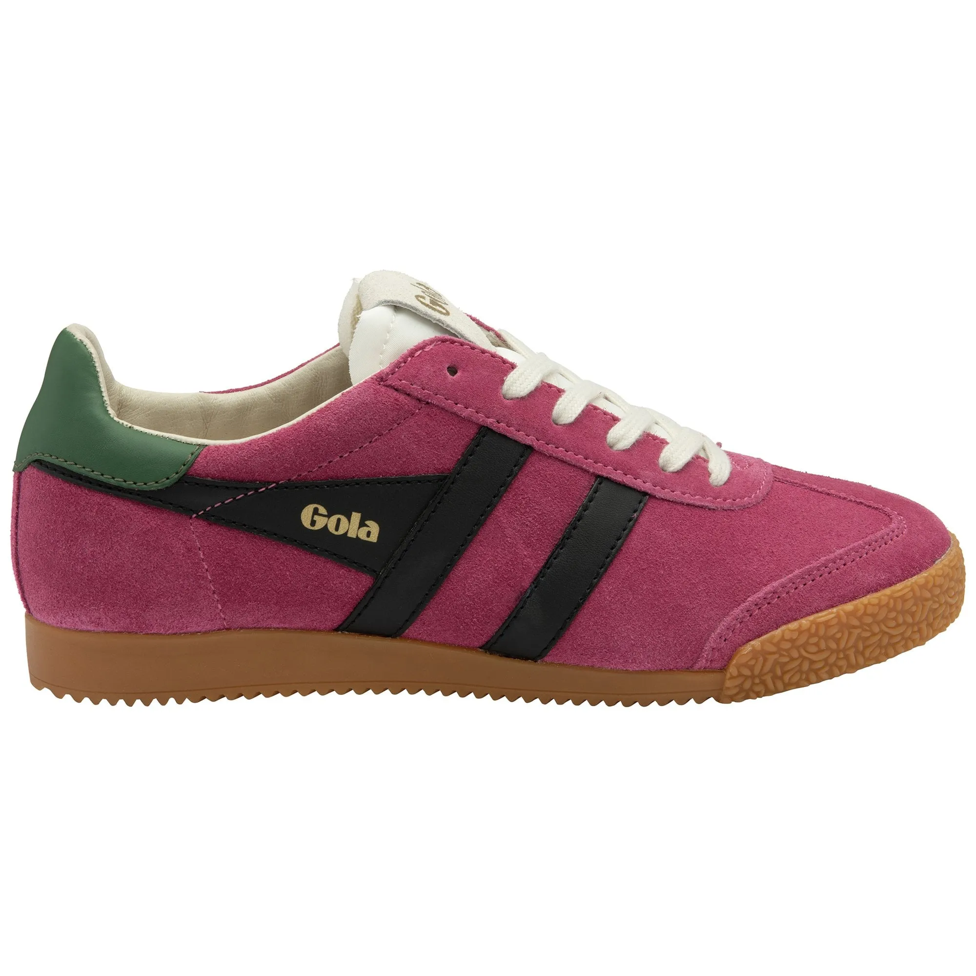 Gola Elan Ladies Fuchsia/Black/Evergreen Leather Lace Up Trainers