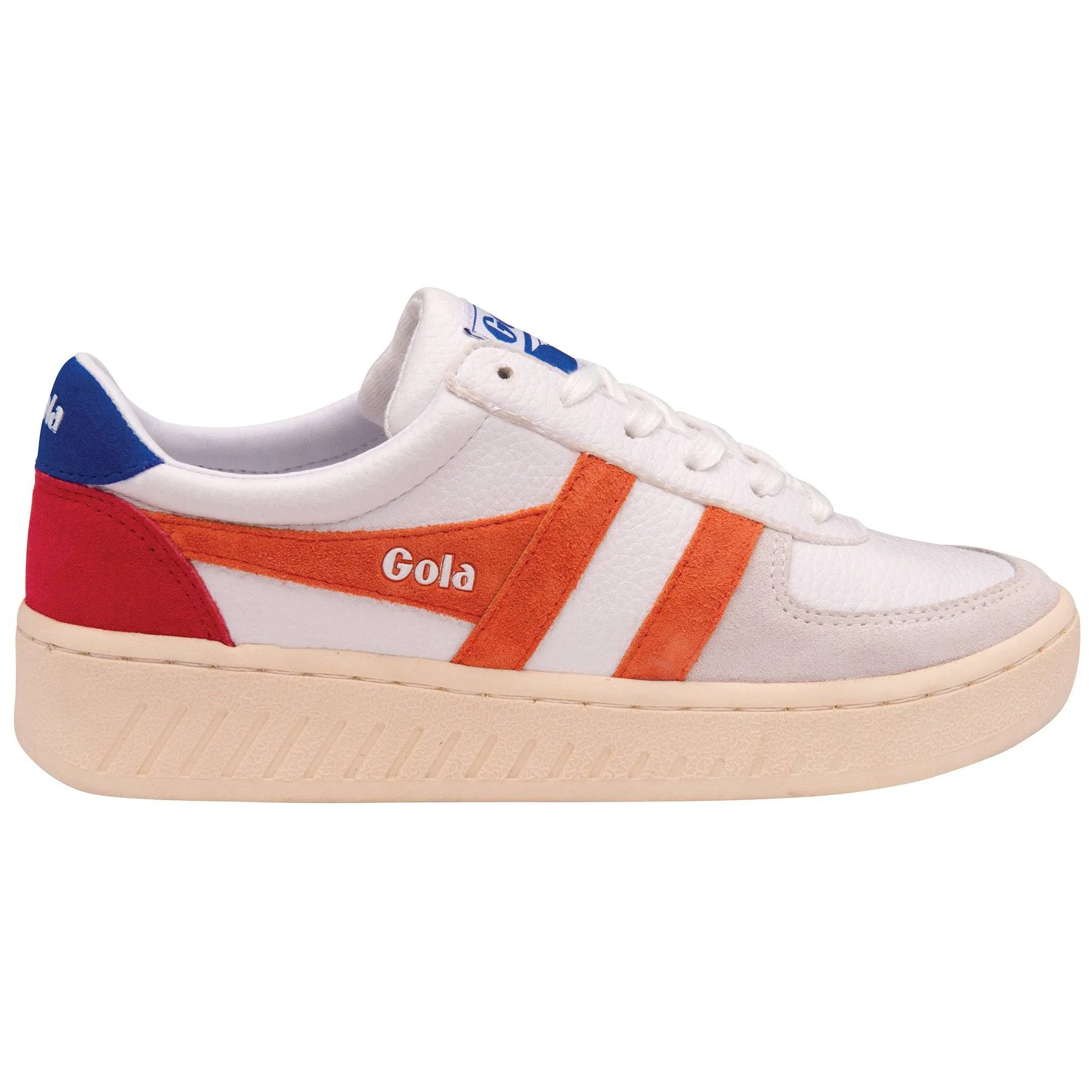 Gola Grandslam Trident Ladies White, Coral And Blue Leather Lace Up Trainers