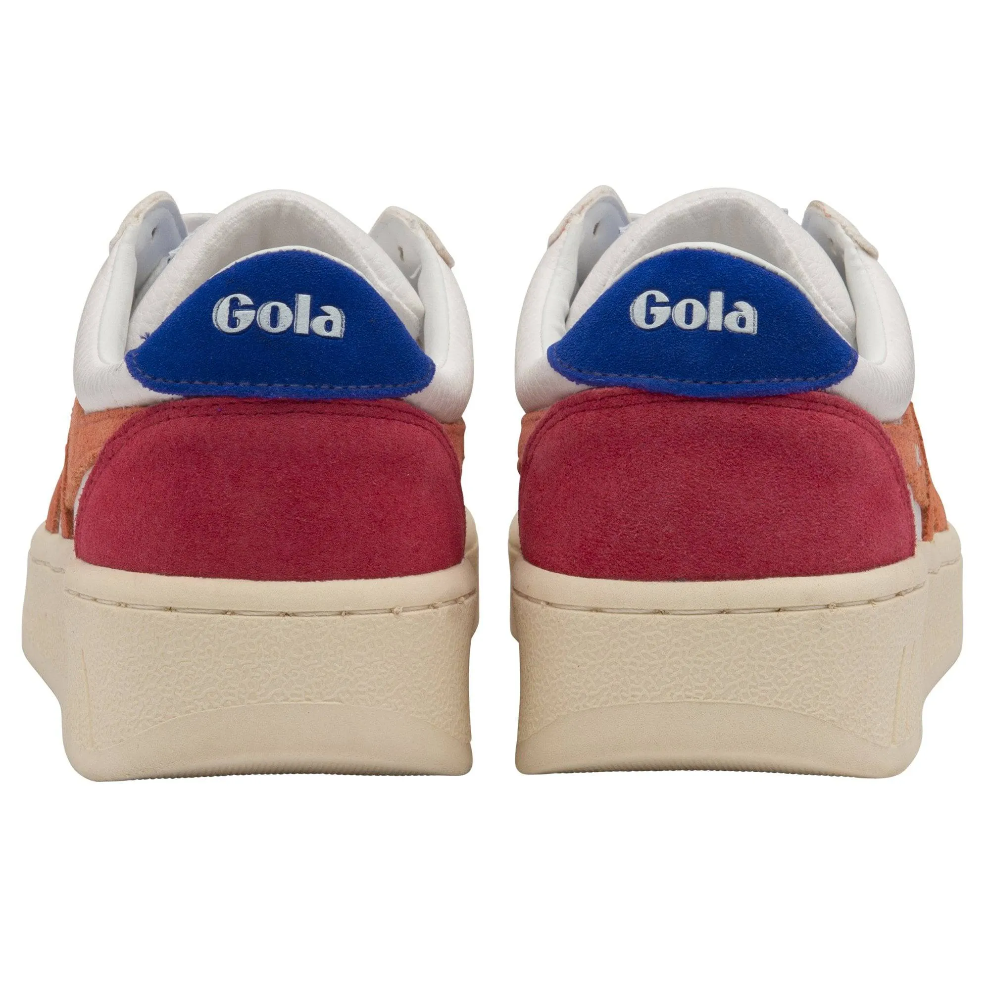 Gola Grandslam Trident Ladies White, Coral And Blue Leather Lace Up Trainers