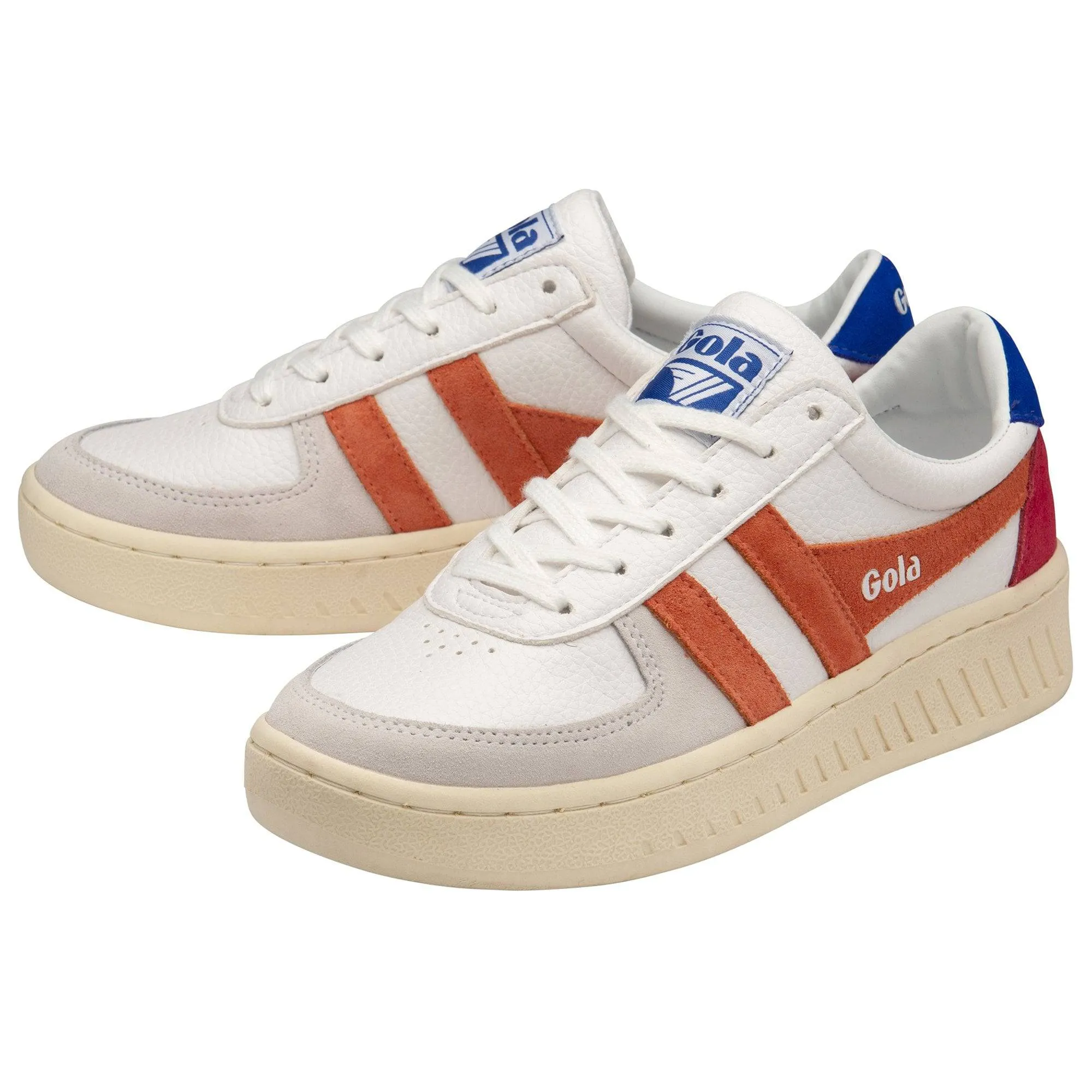 Gola Grandslam Trident Ladies White, Coral And Blue Leather Lace Up Trainers