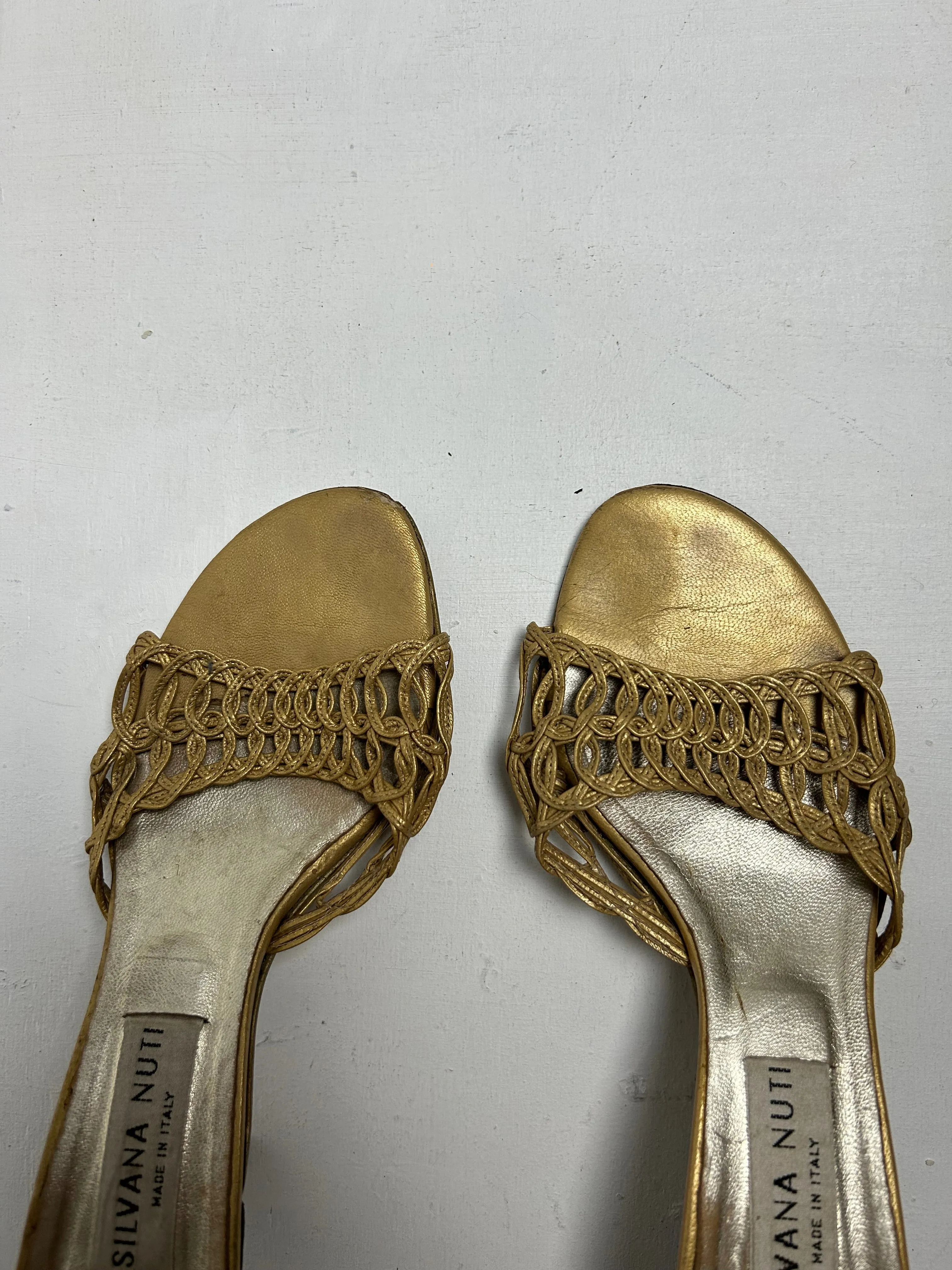 Gold real leather kitten heels sandals shoes (37)
