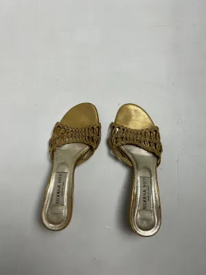 Gold real leather kitten heels sandals shoes (37)