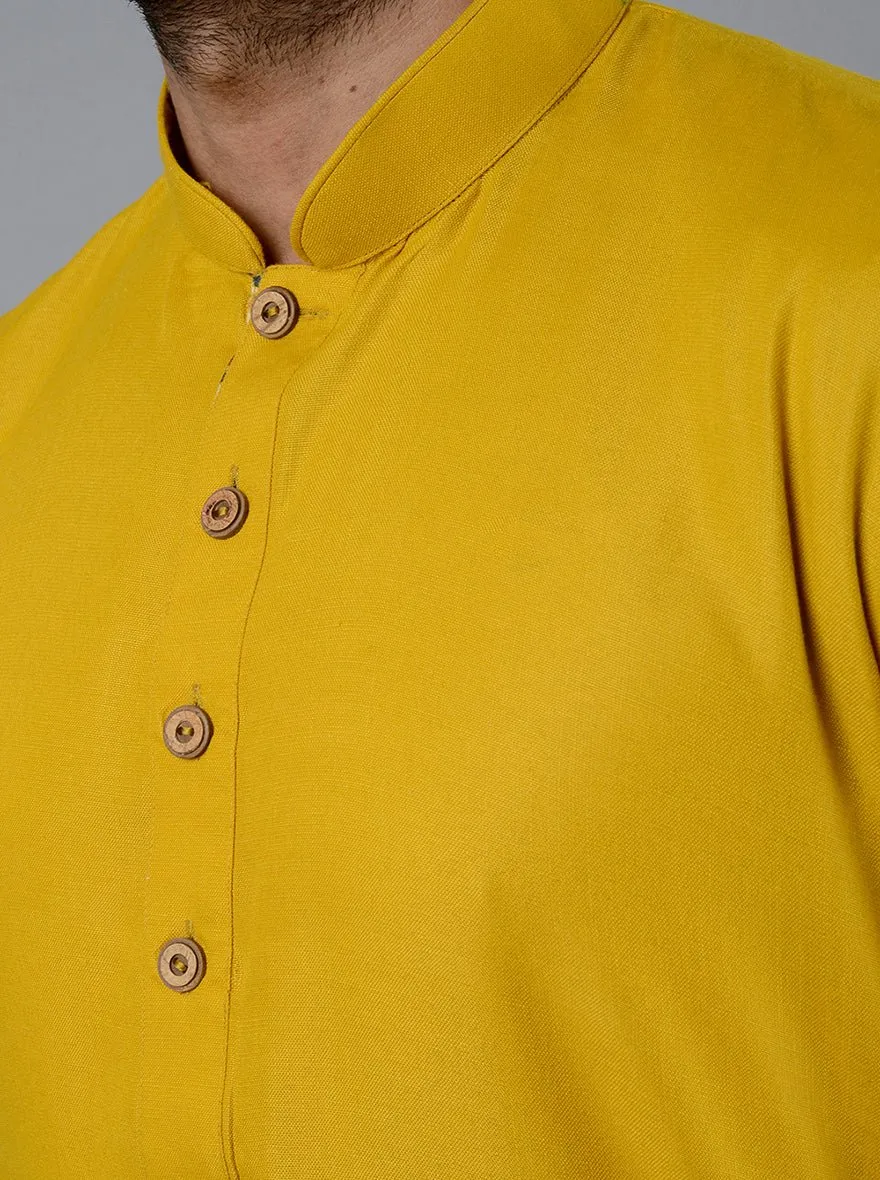 Haldi Yellow Solid Cotton Blend Kurta for Men
