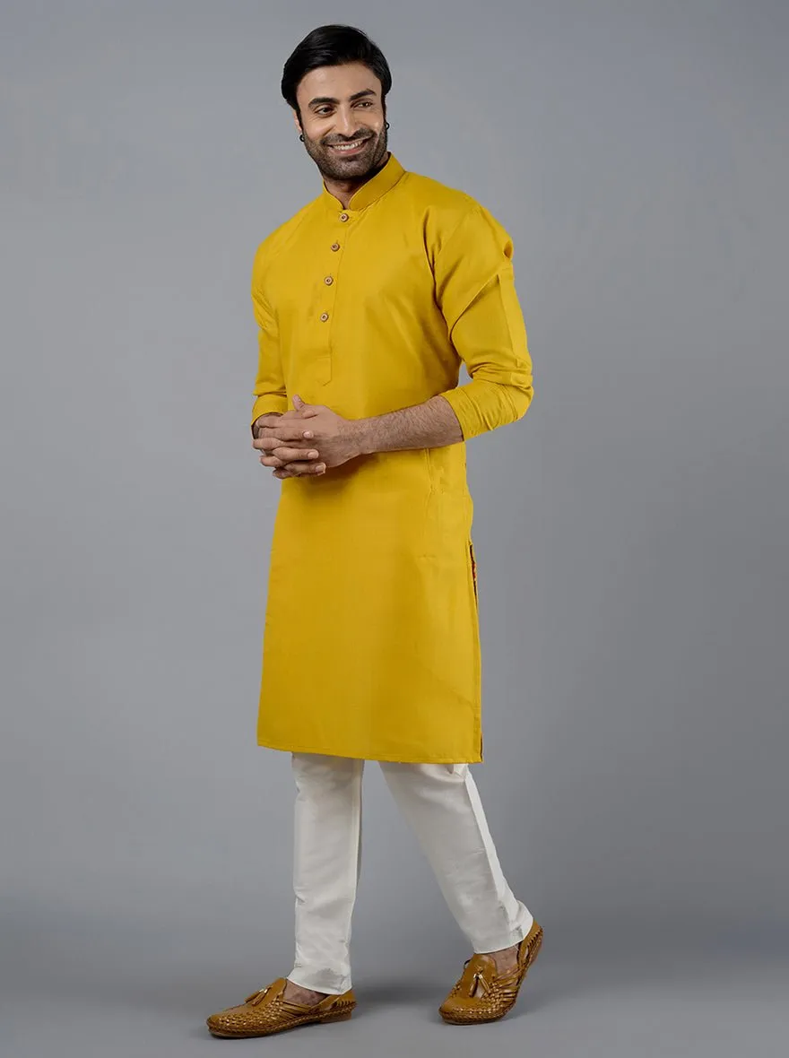 Haldi Yellow Solid Cotton Blend Kurta for Men