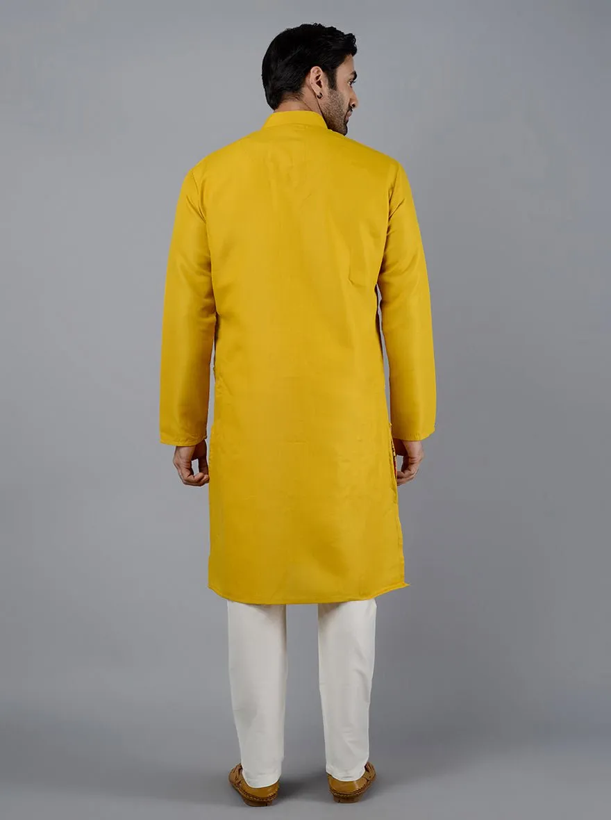 Haldi Yellow Solid Cotton Blend Kurta for Men