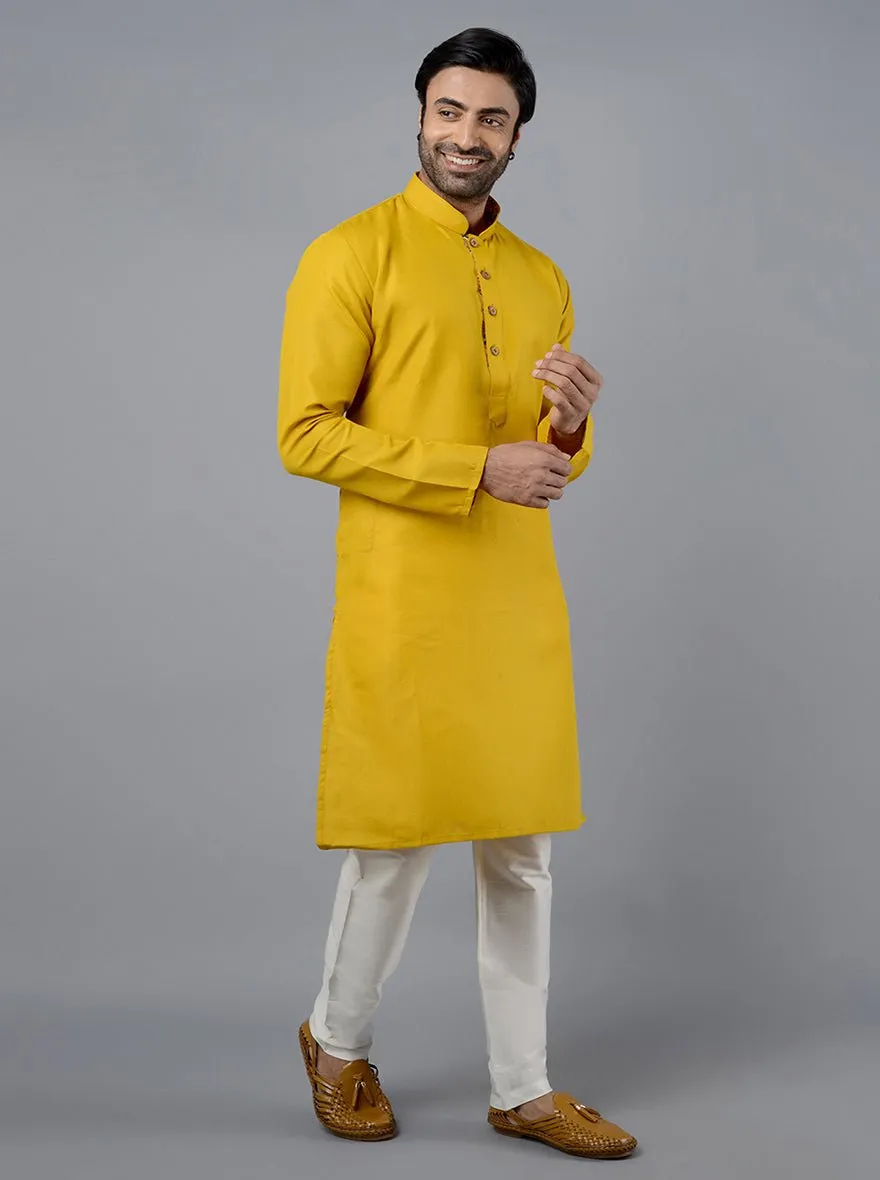 Haldi Yellow Solid Cotton Blend Kurta for Men