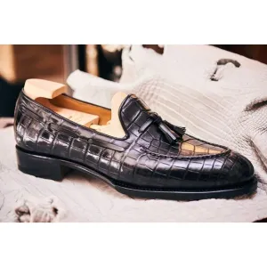 Handmade Men Leather Tassels Shoes Moccasins, Crocodile Patterned Shoes