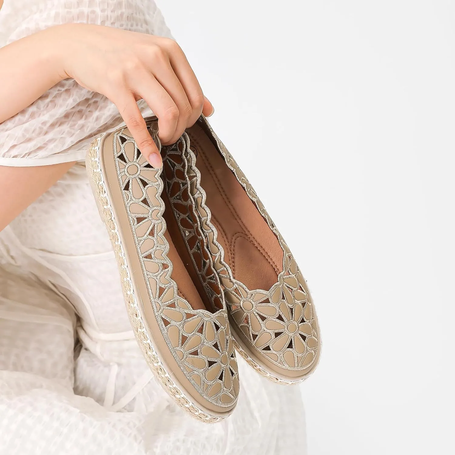 HEAWISH Womens Ballet Flat Daisy Round Toe Dress Shoes Casual Slip On Rope Loafer