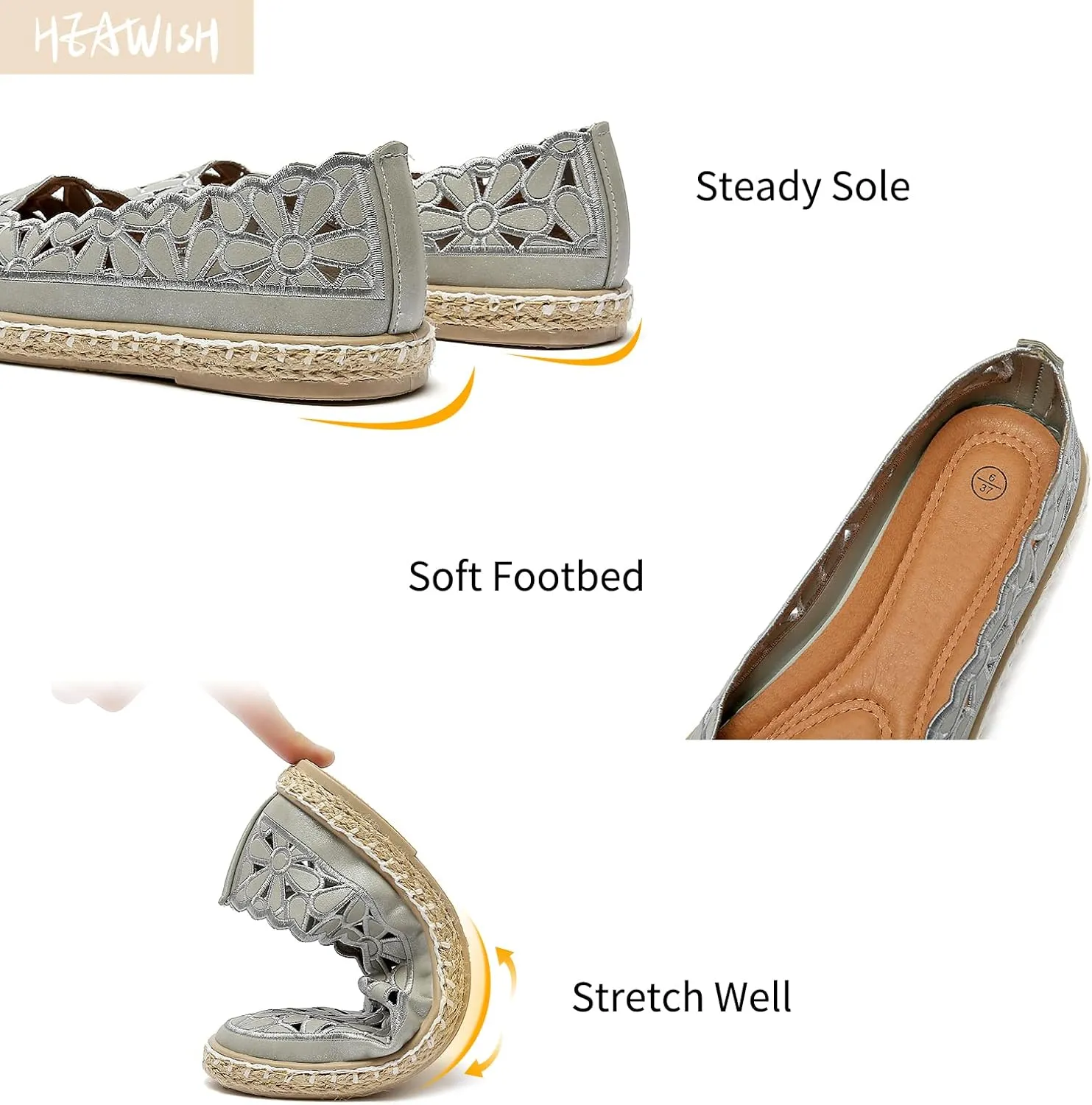 HEAWISH Womens Ballet Flat Daisy Round Toe Dress Shoes Casual Slip On Rope Loafer