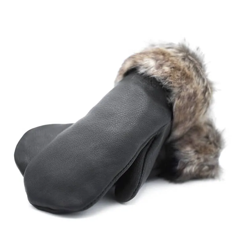 Hides In Hands Deerskin Leather Mitt With Faux Fur Trim in Various Colors