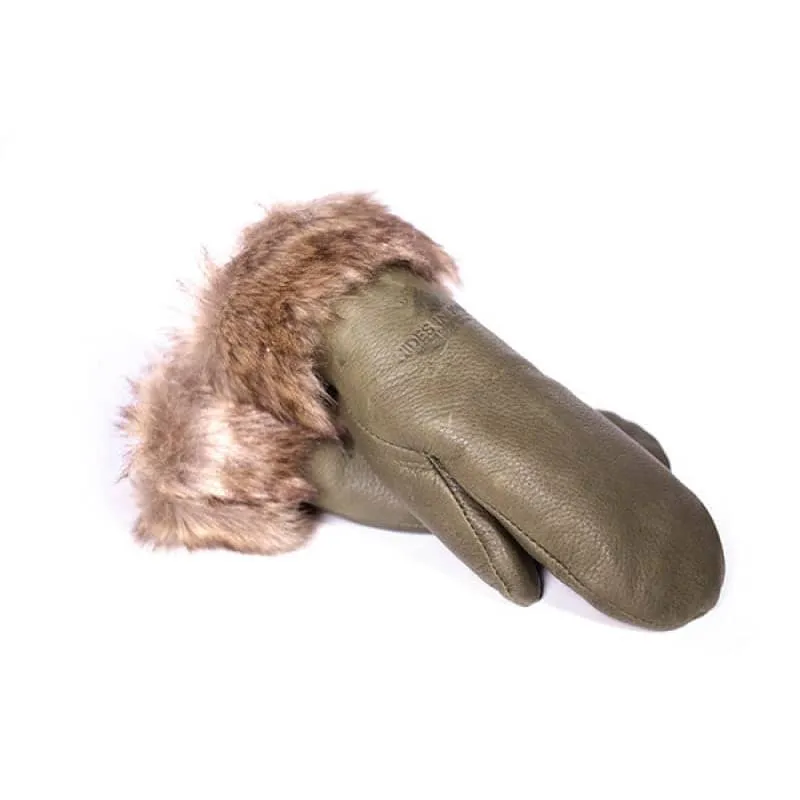 Hides In Hands Deerskin Leather Mitt With Faux Fur Trim in Various Colors