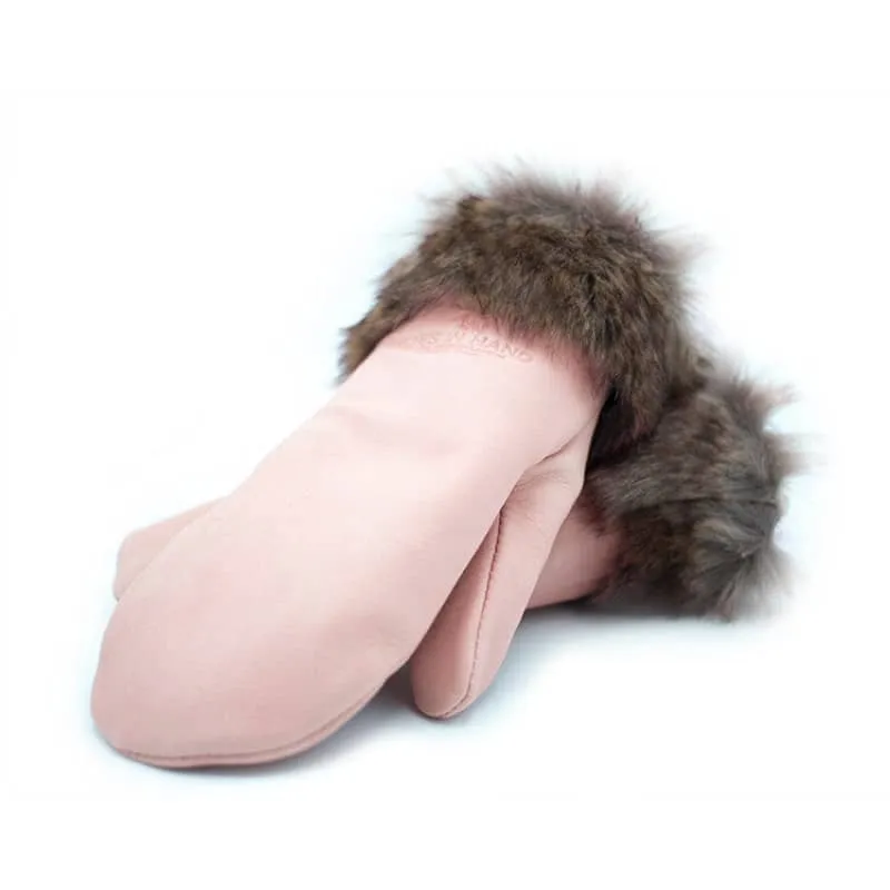 Hides In Hands Deerskin Leather Mitt With Faux Fur Trim in Various Colors
