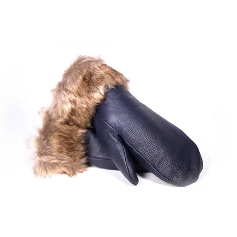 Hides In Hands Deerskin Leather Mitt With Faux Fur Trim in Various Colors
