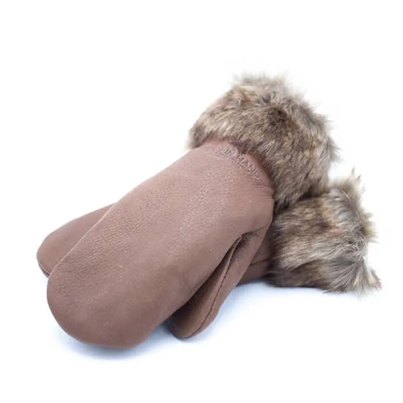 Hides In Hands Deerskin Leather Mitt With Faux Fur Trim in Various Colors