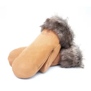 Hides In Hands Deerskin Leather Mitt With Faux Fur Trim in Various Colors