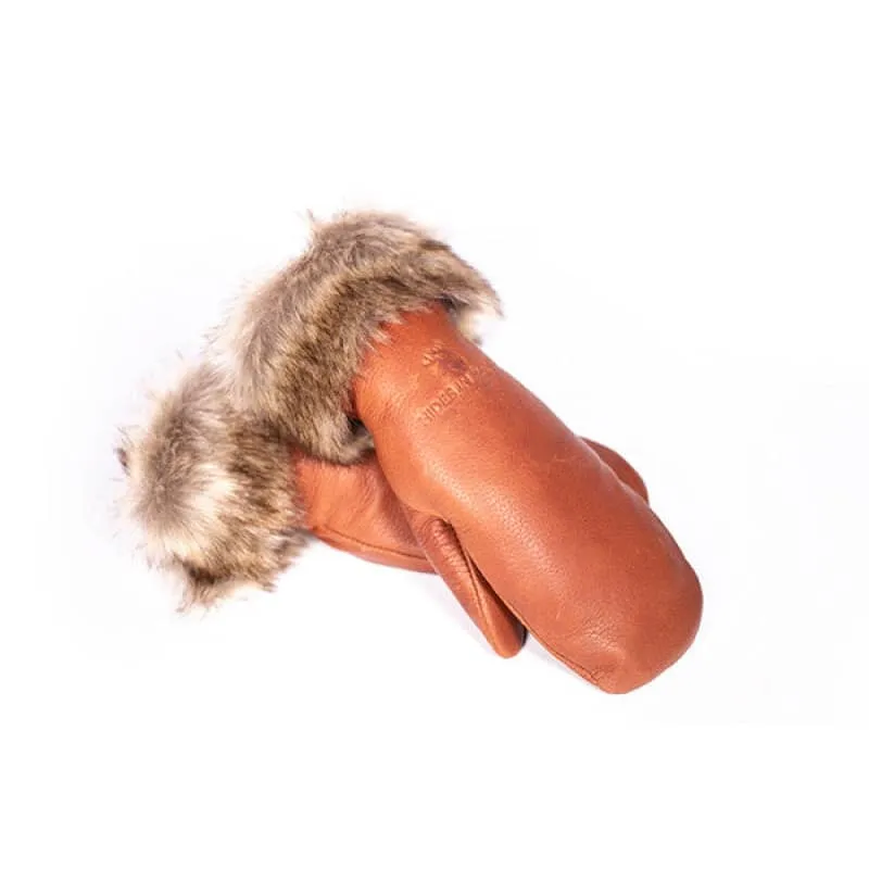 Hides In Hands Deerskin Leather Mitt With Faux Fur Trim in Various Colors