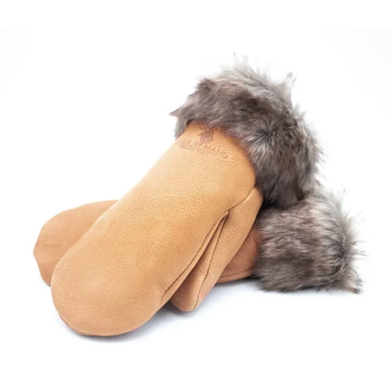 Hides In Hands Deerskin Leather Mitt With Faux Fur Trim in Various Colors